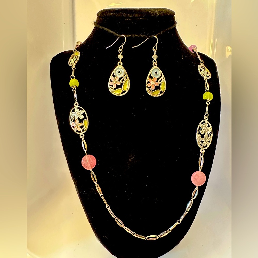 Necklace, Silver with Pastel Colors and Marching Earrings - Christopher & Banks
